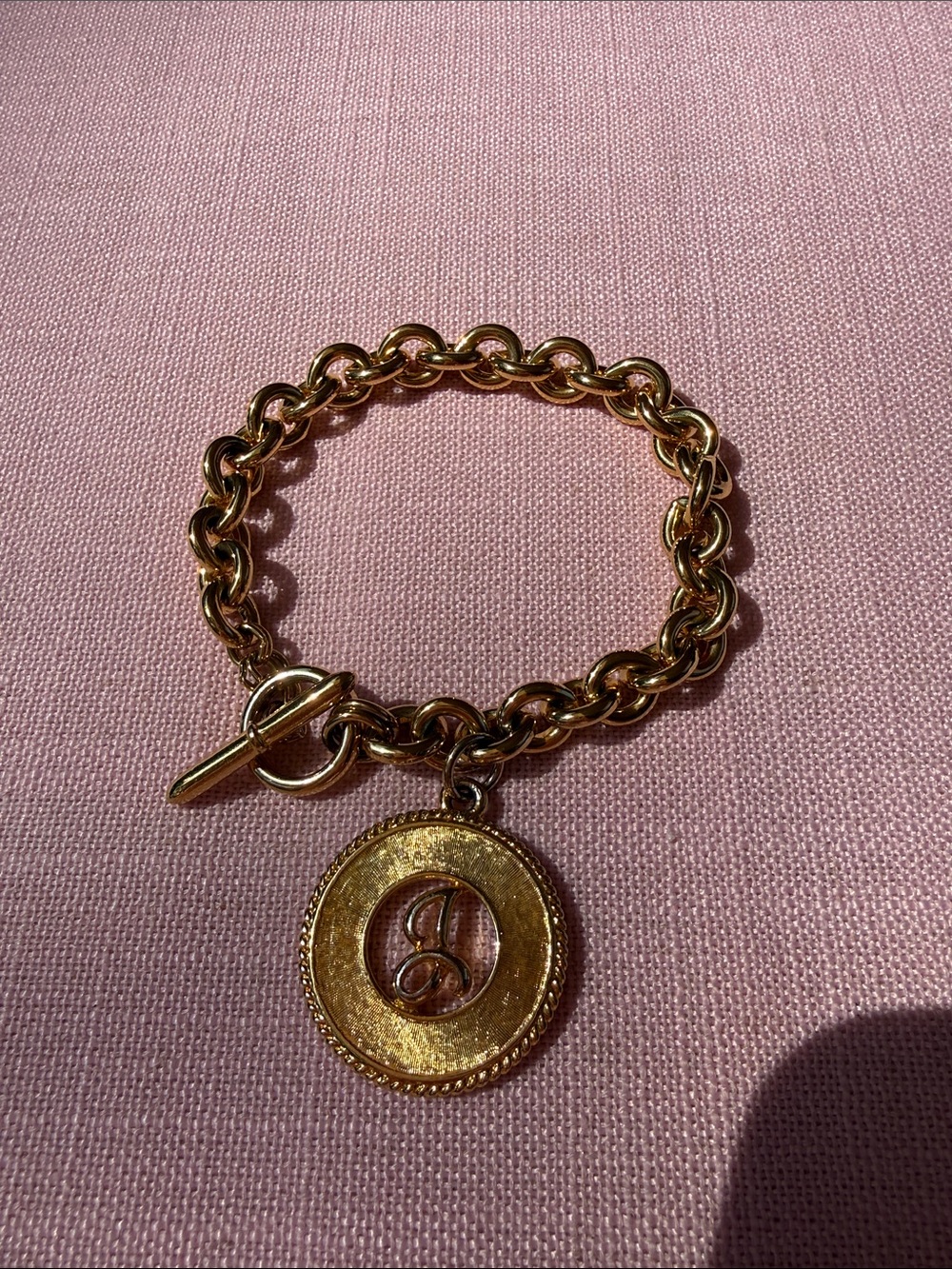 Vintage Signed Hobé Gold Tone Toggle Bracelet with Initial G Charm